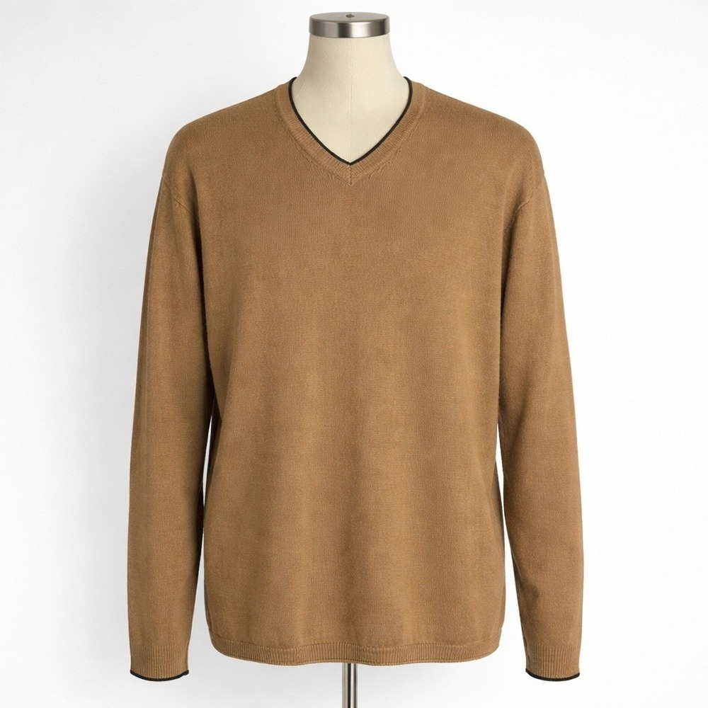 Vtg Reunion 100% Cotton Brown V Neck Knit Sweater‎ Grandpa Preppy Grunge XL Y2K